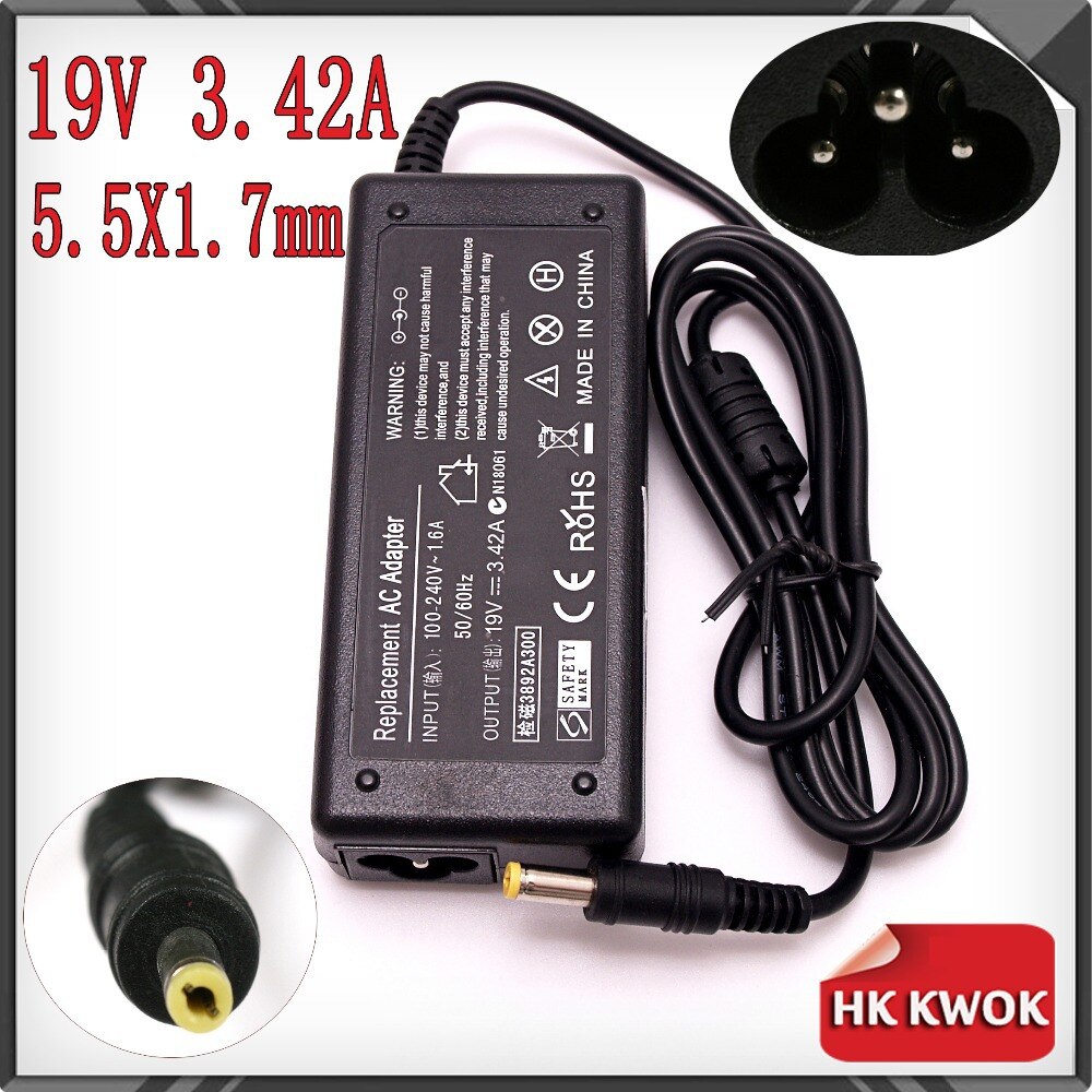 19v 3.42a 5.5 x 1.7mm +  eu virtajohto acer kannettavalle tietokoneelle 3810t 4810t 4710 4720z 4736g 4738g jne 65w kannettavan tietokoneen laturi ilmainen toimitus