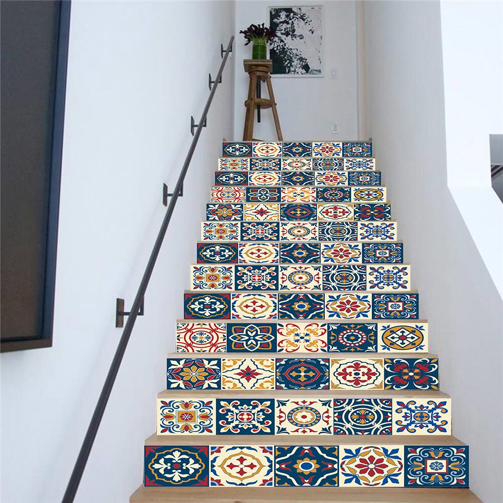 13 stk trappesyning serie farve fliser dekoration hjem vandtæt wallstickers trin klistermærker