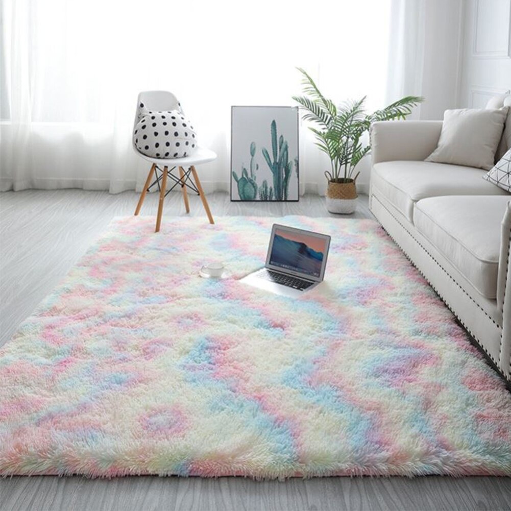 Kids Bedroom Living Room Luxury Velvet Cute Rainbow Area Rug Fluffy Home Decor Carpet Nursery Anti Slip Tie Dyed Extra Soft