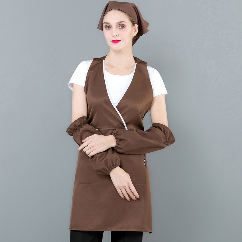 Conjunto de limpieza de cocina a la para mujer, delantal de cocina para Chefs, turbante de trabajo, Mangas de puños portátiles
