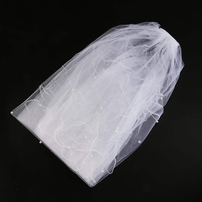 Velo de boda de 80CM de largo, doble capa con cuentas de perlas para boda, Mantilla nupcial con peine para novia, accesorios de boda