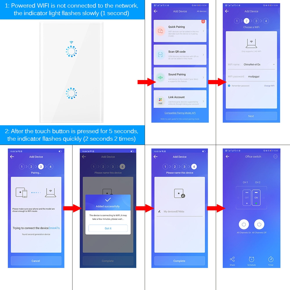 Smart switch Wifi Light Switch Glass Screen Touch Panel Voice Control Wall Switch work with Alexa Echo Google Home 1/2/3-Gang