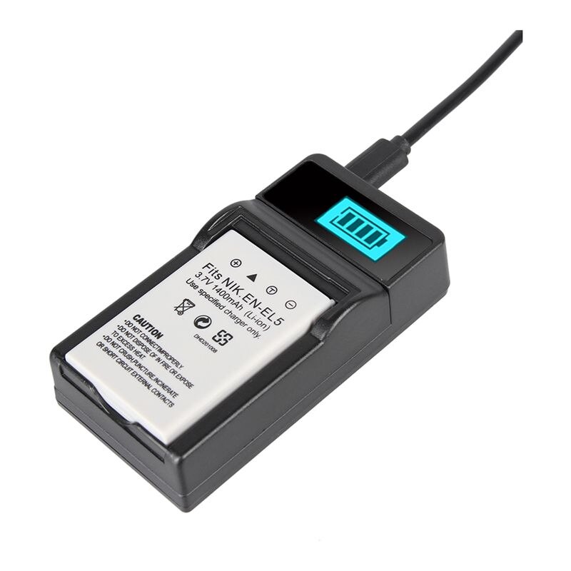 Til nikon en -el5 3.7v 1400 mah batteri 2 +  lcd-skærm usb-oplader + usb-kabel
