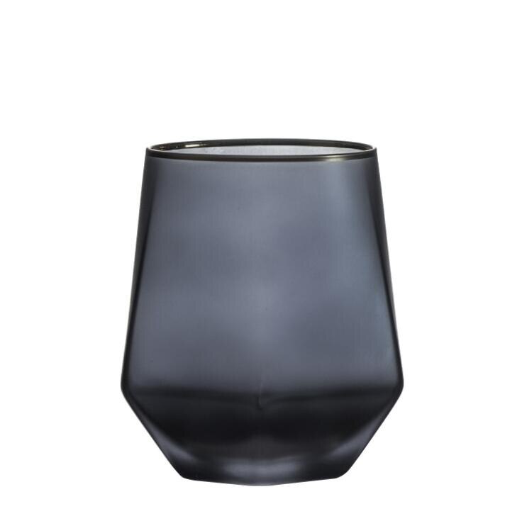 Taza de agua con forma de diamante transparente, taza de cristal con borde dorado, para beber en el hogar, polígono, mate, para leche, vino, estilo Elagant: Matte Grey