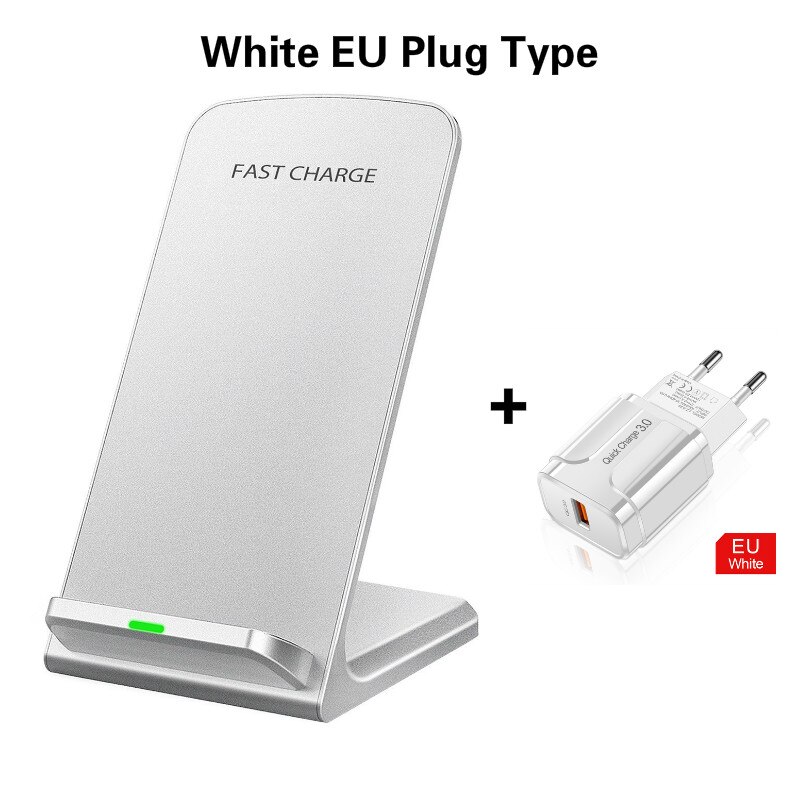 Caricatore senza fili 10w veloce del caricatore del basamento per il telefono verticale Per il iPhone 11 X XS XR 8 Veloce senza fili Chargering per Samsung S10 20 9: White EU Plug Type