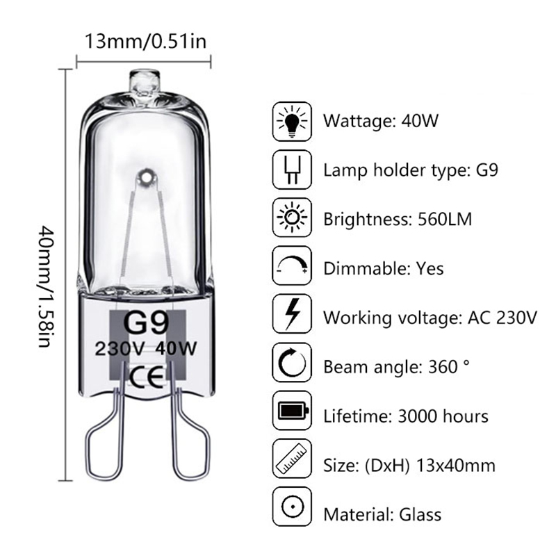 Lampes halogènes à 2 broches, 20W, 25W, 35W, 40W, DC 12V, 220V, Type G4, G5.3, G9, 20W, 25W, 35W, 1 pièce ampoule transparente pour la décoration de la maison, 40W: Bleu