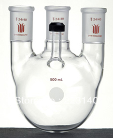 Flask, Round bottom,4-neck, With threaded side Arm, Capacity:500ml, Center joint:24/40, Side Joint:24/40