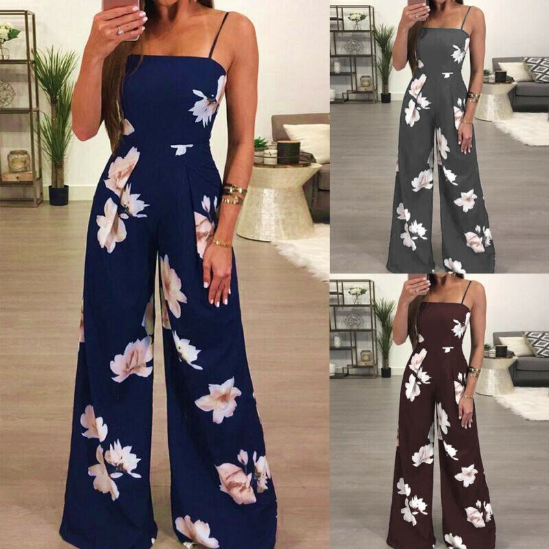 Dam sommar playsuit romper jumpsuit dam ärmlöst avslappnat blommönster