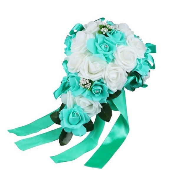Niebieska czarodziejka Róża sztuczna piana realistyczne róże dekoracje ślubne bukiet ślubny rocznica rękodzieło album na wycinki sztuczny kwiat: zielony