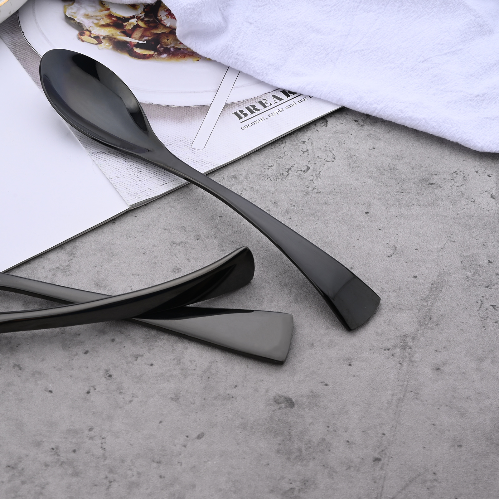 Couverts en acier inoxydable 18/10, 24 pièces, noir, service de table, coutellerie, couteau à steak, fourchette, cuillère, cuillère à café, argenterie