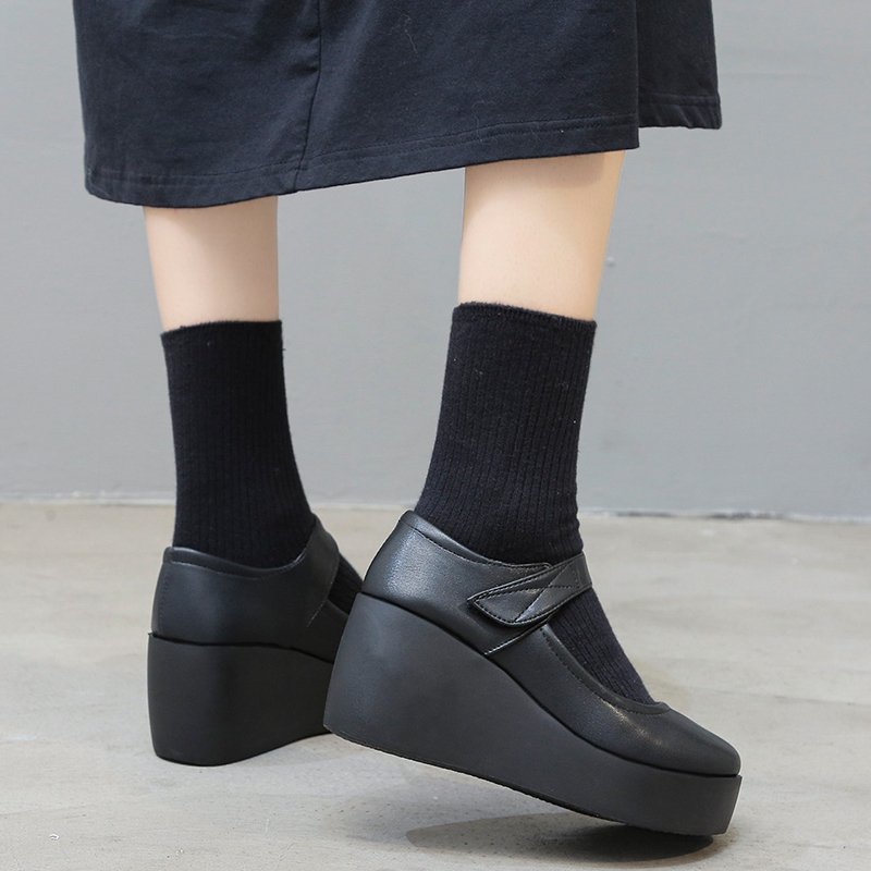 Efterår forår kvinder kiler mary janes sko sorte høje hæle platform pumps chunky dame sko zapatos mujer lolita 8703n