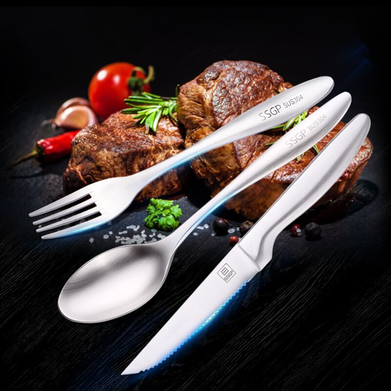 Biff kniv sett  av 3 rustfritt stål vestlig stil middag kniver servise kuttet biff kniv gaffel skjeer bestikk sett