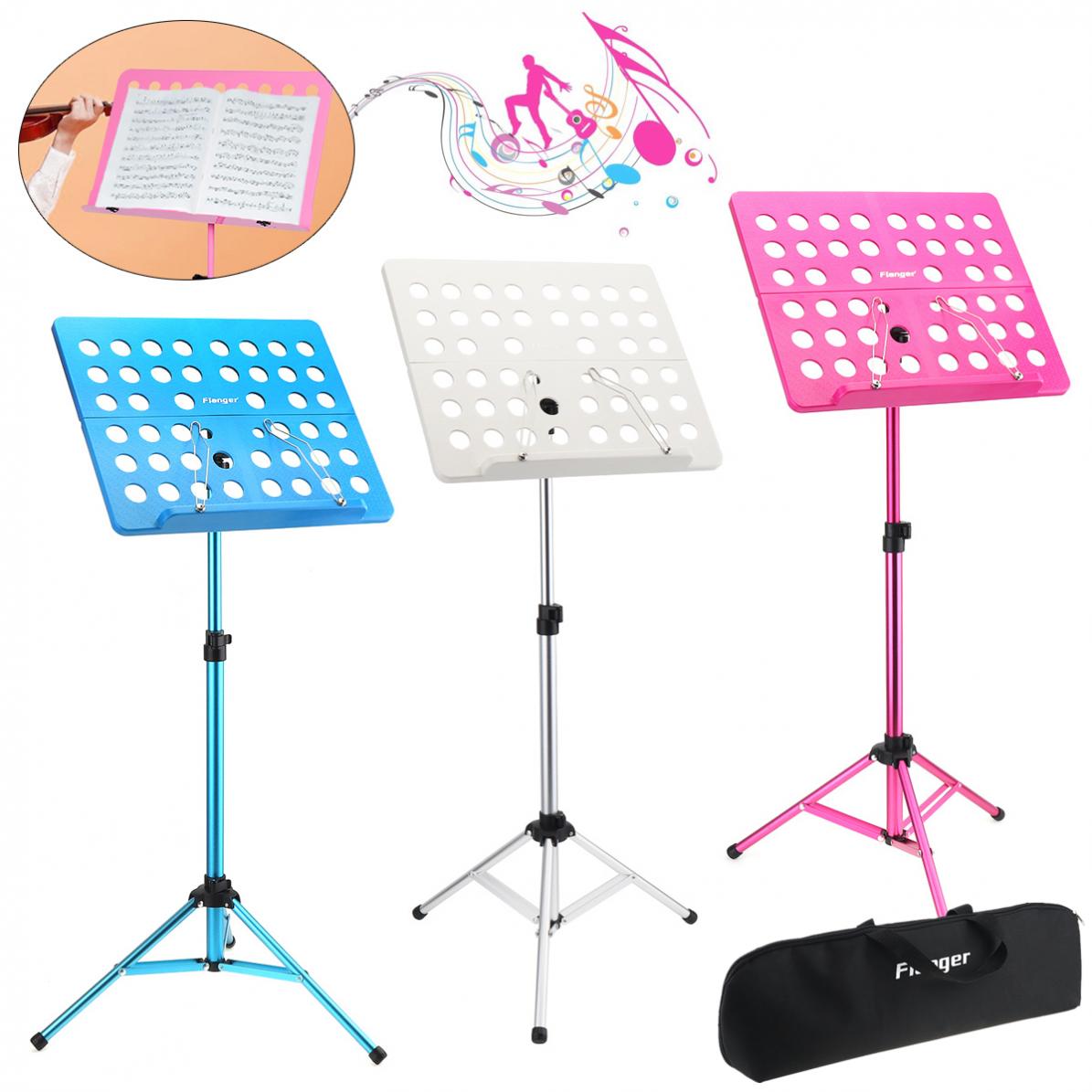 Flanger Folding Lightweight Music Stand ABS Sheet Aluminum Alloy Tripod Stand Holder Height Adjustable with Carrying Cotton Bag