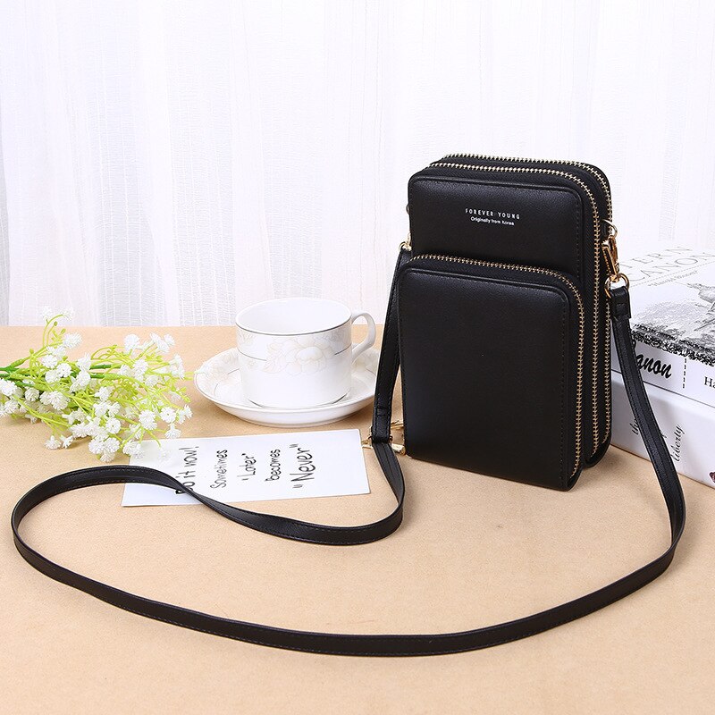Women Wallet Crossbody Cell Phone Shoulder Bag Daily Use Card Holder Mini Summer Shoulder Bag: Black