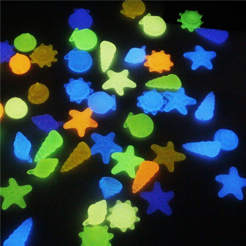 40 Pcs Glow In The Dark Stones Starfish Conch Shell Shaped Decorative Garden Aquarium Fish Tank Pool Landscape Luminous Stone