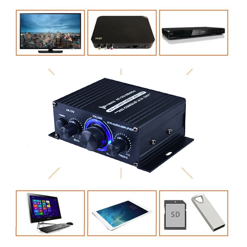 Wzmacniacz mocy audio HiFi zgodny z Bluetooth 2x200W dwukanałowy z wejściem RCA wysokiej jakości mini wzmacniacz mocy audio