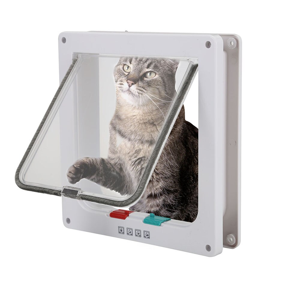 S/M/L 2 Colors Cat Flap Door with 4 Way Lock Security Flap Door for Dog Cat Kitten Small Pet Gate Door Kit Cat Puppy Safety Gate: White / M-20x19x6cm