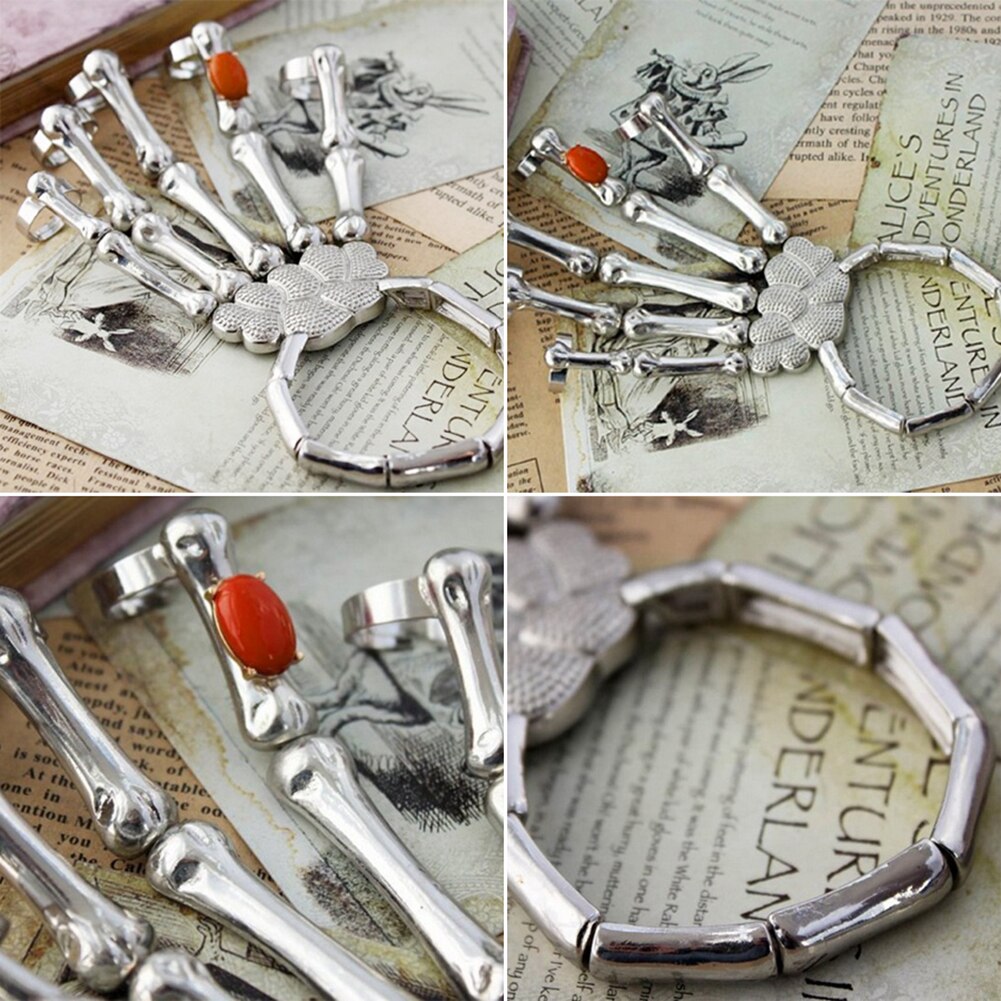 Punk Faux Ruby Skeletschedel Bone Hand Vingers Ringen Armband Party Bangle Skelet Bone Hand Armbanden Bangles Halloween