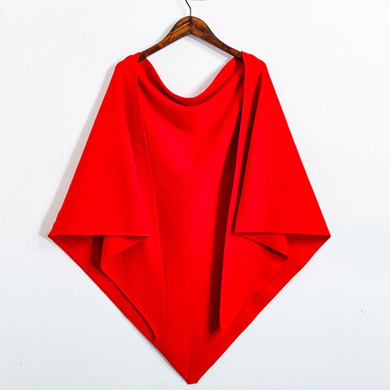 Store vinter kvinder trekant strikket tørklæde trækker skuldre solid cashmere sjal wrap sjaal encharpe bufandas mujer pashmina ponchos cape: Rød