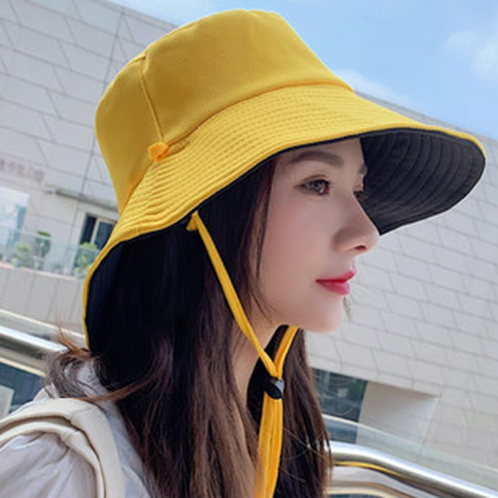 Double-sided Foldable WOmen Bucket Hat Sun Hat Solid Color Double-layered Big Sunscreen Basin Hat for Outdoor Summer