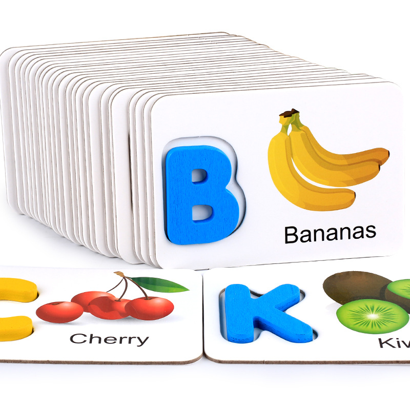 English alphabetic cards Wooden Letters Fruit And Vegetable Cognitive Cards Early Childhood Educational Wooden toys