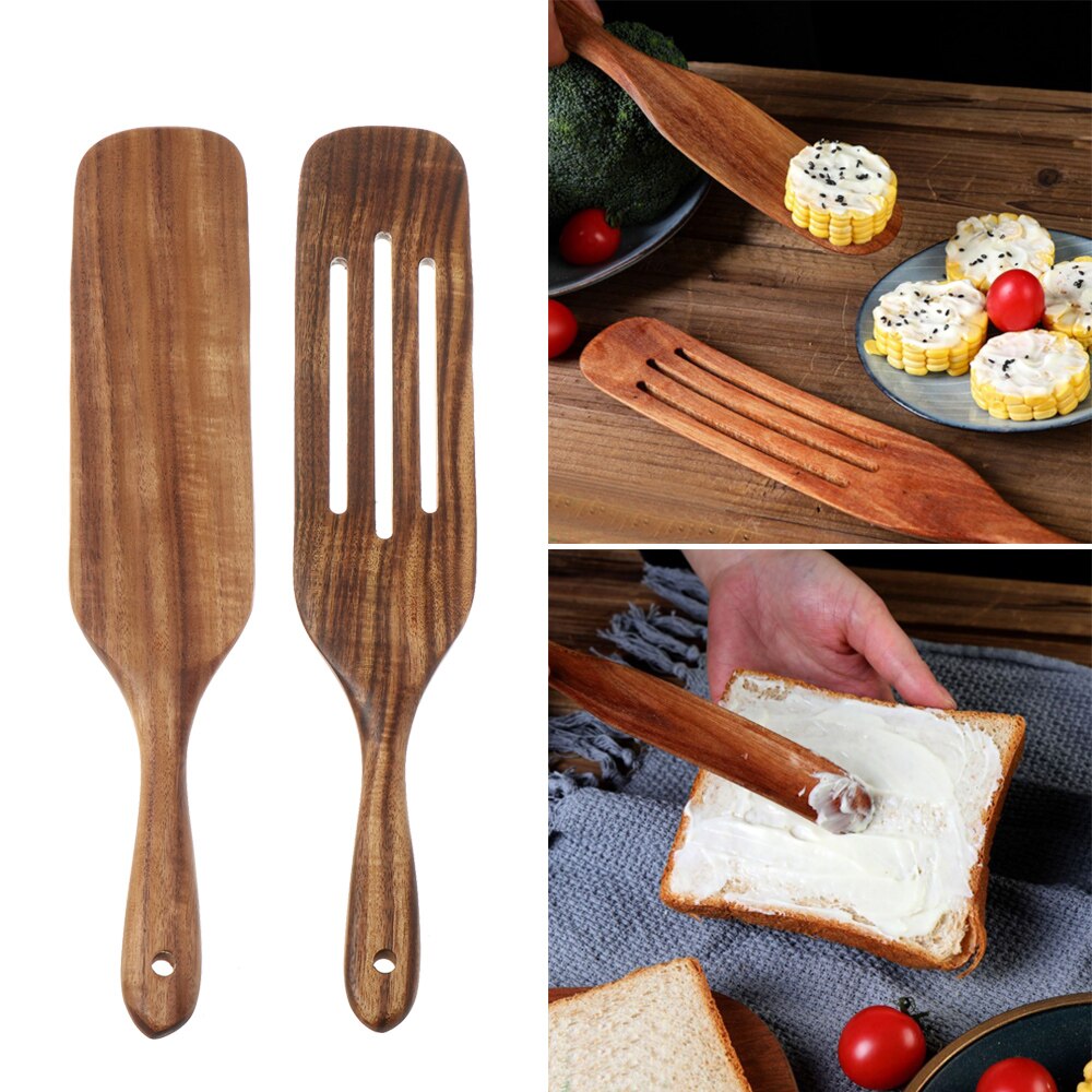 Wooden Spurtles Set Slotted spatula Ladle colander for Stirring Mixing Serving Natural Teak Kitchen Cooking Utensil