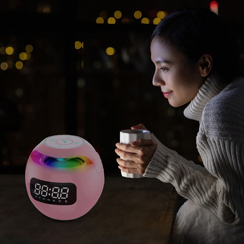 Draadloze Bluetooth Speaker Sound Box Klok Alarm Kleur Nachtlampje Met Microfoon Usb 5.0 Adapter Klok Versie