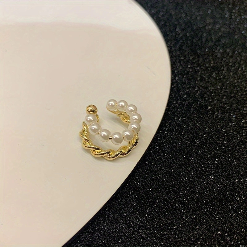 Boucles d'oreilles à Clip en perles Double couche pour femmes et filles, nouvelle coréenne, Clip de manchette d'oreille en Zircon de luxe sans piercing, bijoux: Pistolet noir plaqué