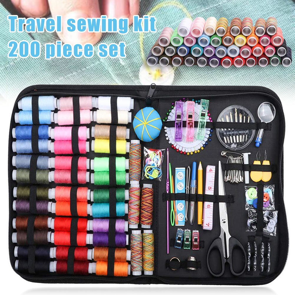 200pcs Sewing Kit Box DIY Sewing Thread Needles Kits Set Hand Stitching Knitting Tools Craft Thread Sewing Accessories: Default Title