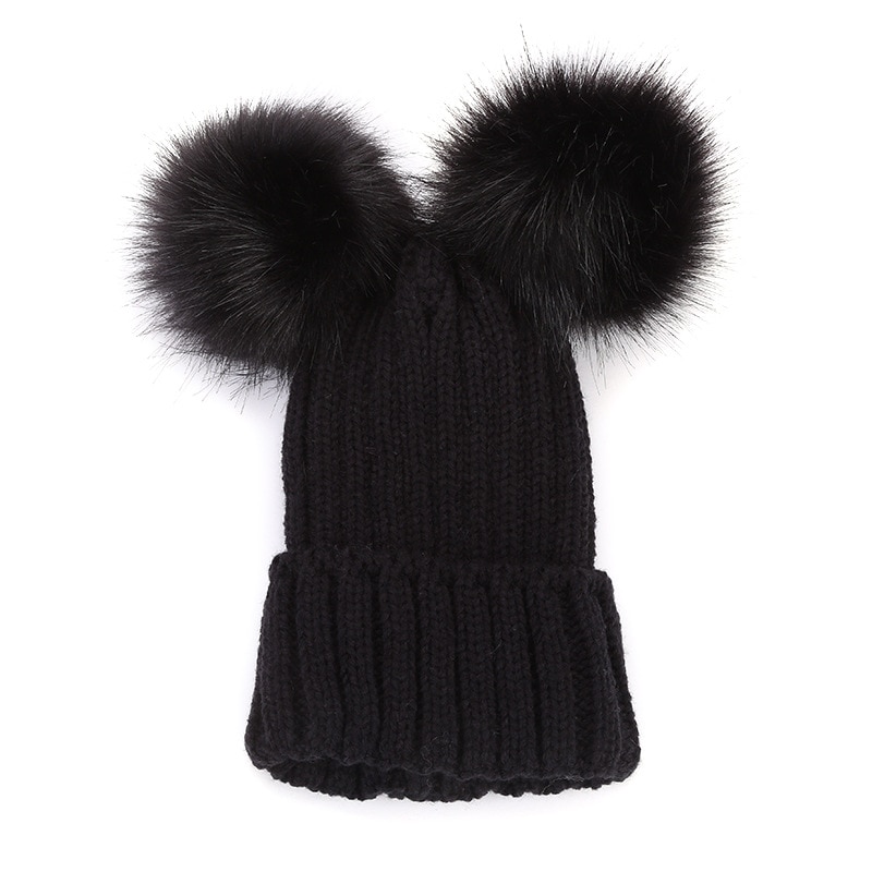 Vinter päls pompom stickad mössa keps kvinnor höst vit skullies mössor casual streetwear varm kvinnlig svart keps