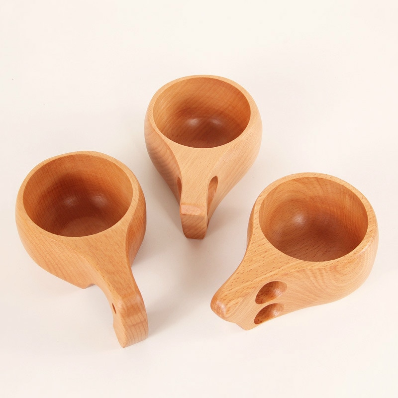 Finland kuksa Traditional Wooden Cup Outdoor Camping Drinking Cup Coffee Mug Handmade Nordic Beech Cup Travel Portable