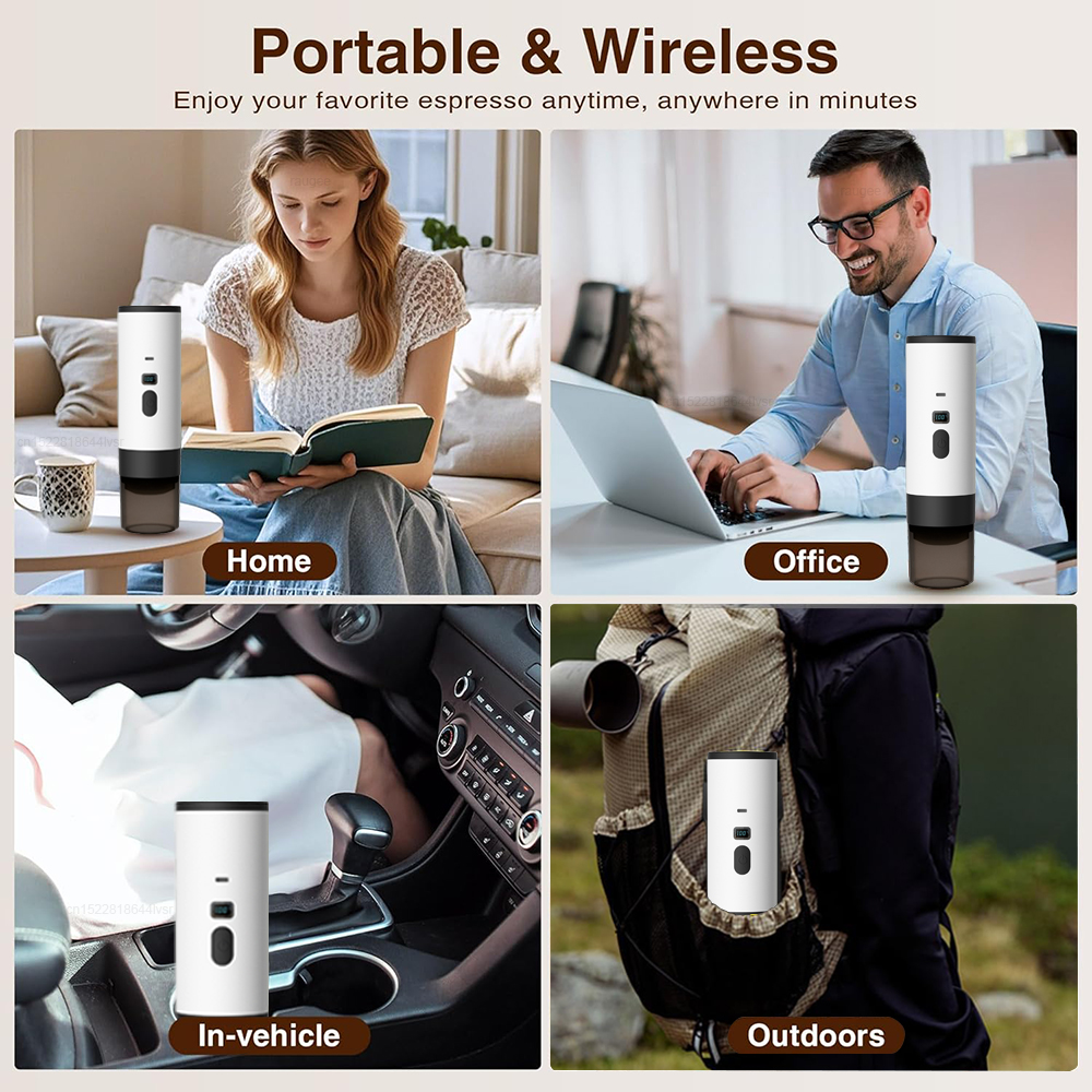 Caffettiera portatile Macchina per caffè caffè espresso senza fili 3 in 1 Caffettiera da campeggio autoriscaldante per caffettiera da campeggio per auto da viaggio