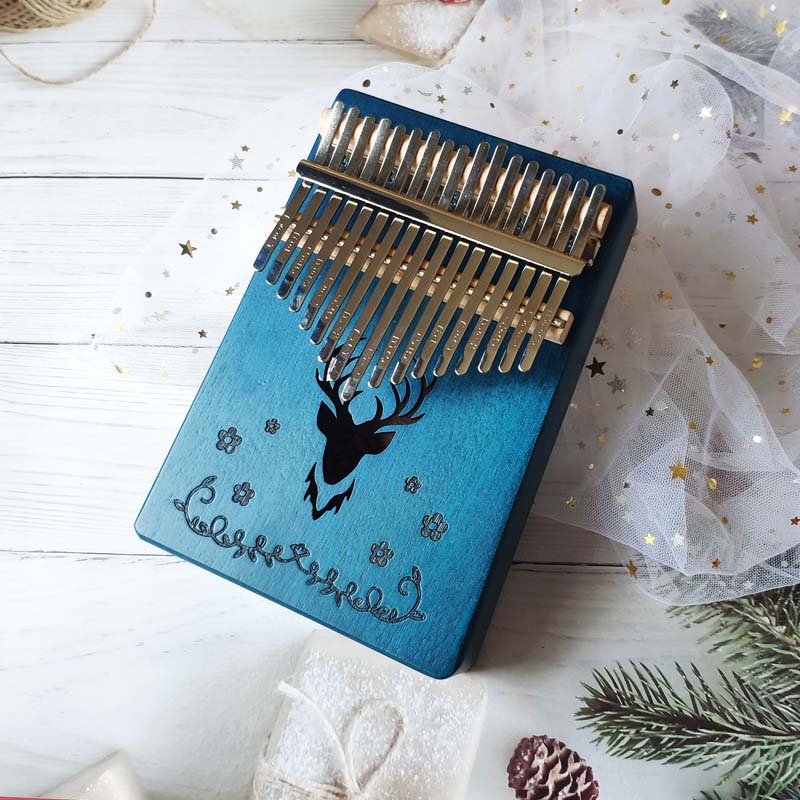 Kalimba 17 Keys Thumb Piano Wood Mahogany Acacia Wood Body Musical Instruments Kalimba Piano Music Box: Blue Reindeer