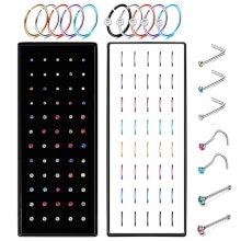 Pack de clous de nez en acier inoxydable, 40/60 pièces, cerceau de perçage de nez en cristal en vrac, ensemble d'anneaux de nez en forme de L, Piercing courbé, bijoux pour le corps