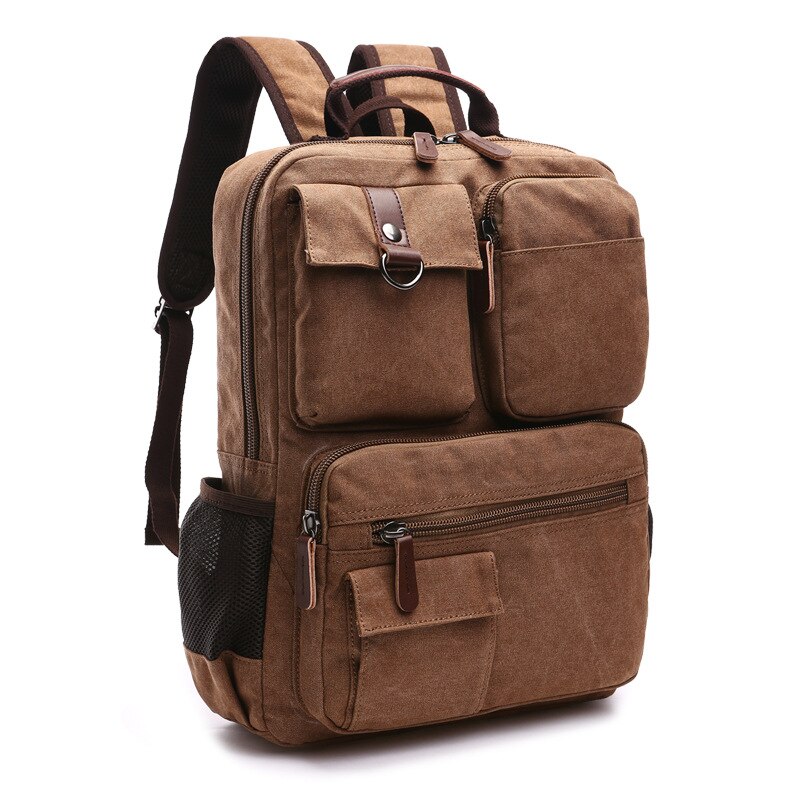 Canvas Tas Rugzak Schoudertas Mannen Laptop Rugzak Juveniele Mannelijke Rugzak Computer Rugzak Tas: Coffee