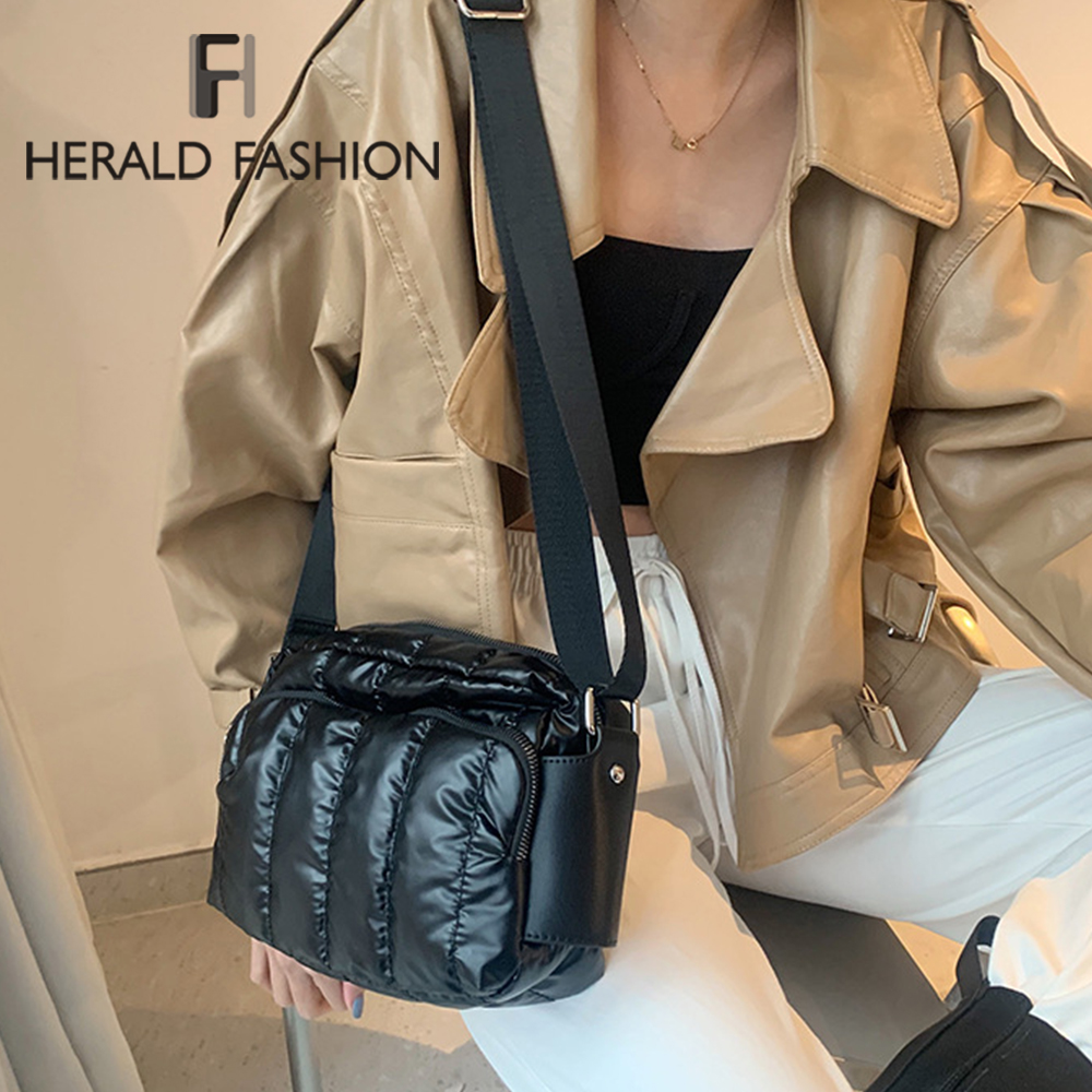 Nylon gepolsterte stepp tasche für Frauen Raum Baumwolle Schulter Tasche Weichen, Flauschigen Schwarz Crossbody Handtasche Weibliche Käufer Tasche Dame