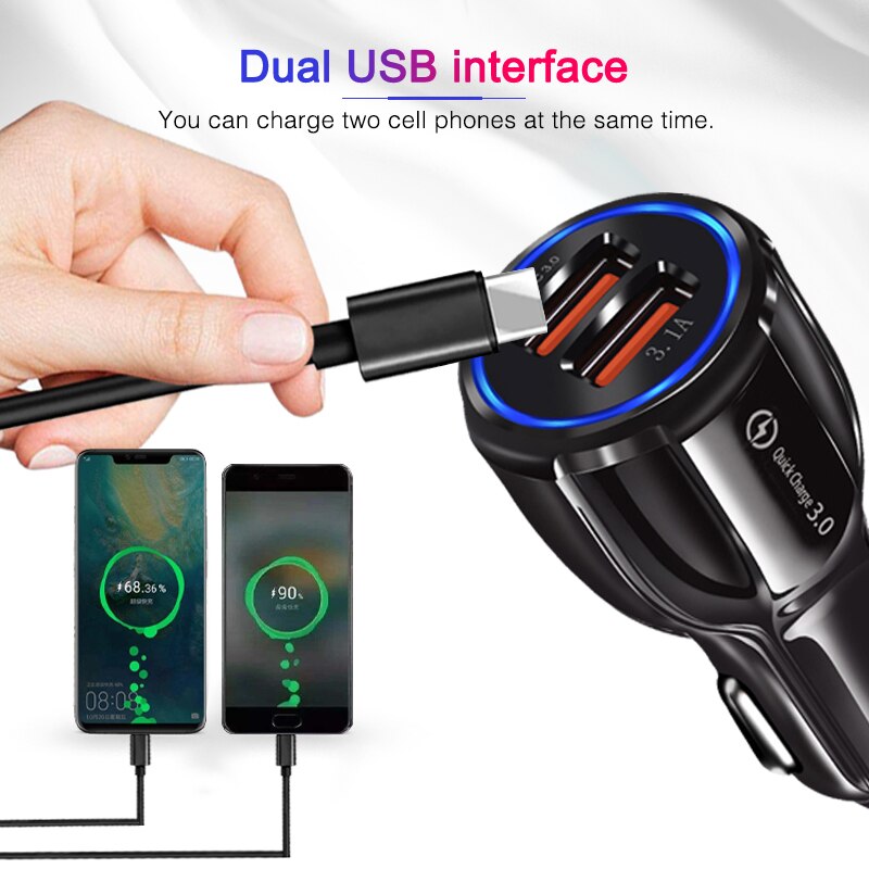 Usb Autolader 3.1A Quick Charge 3.0 Fast Charger Voor Iphone Huawei P40 P30 P20 Mate 30 20 Lite Honor dual Usb Telefoon Oplader