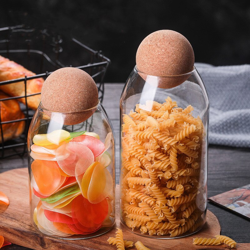 Lead Free Glass Storage Jars with Cork Lid Transparent Airtight Food Container Canister for Cookies Macaroni Beans Candy