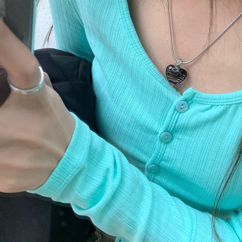 Grün Zebra Streifen Glas Herz Anhänger Titan Stahl Kette Halsketten für Frauen Schlüsselbein Halskette Kristall Emaille Liebe Schmuck