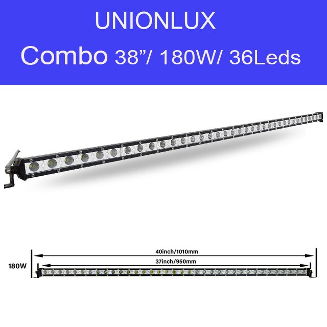 Barra de luz LED delgada de una hilera, 7/13/20/25/32/38 pulgadas, 120W, 150W, 180W, todoterreno, para camión, SUV, ATV, 12V, 24V: 38inch 180W Combo