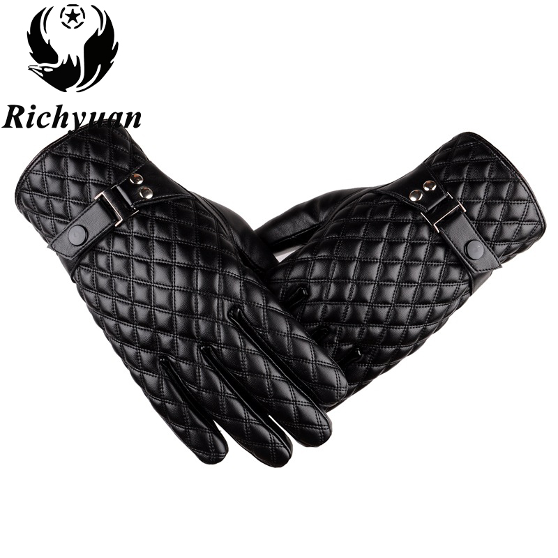 Winter mannen Lederen Handschoenen Touchscreen Handschoenen Mode Warme Zwarte Handschoenen Wanten