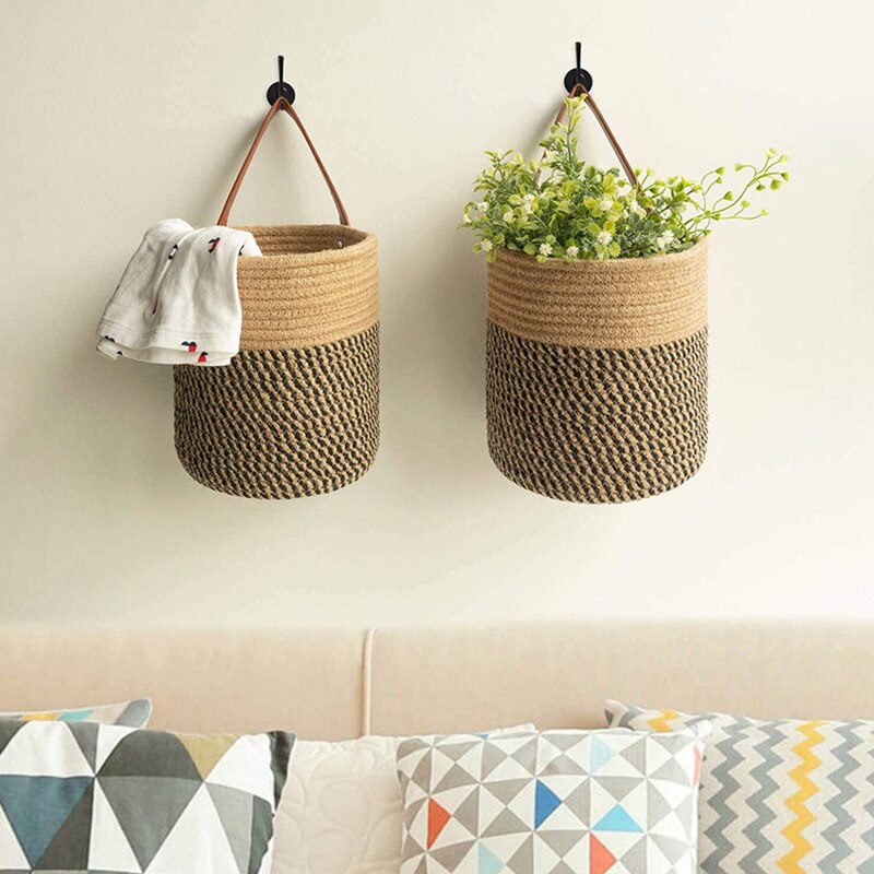 1Pc Plant Mand Pure Handgemaakte Witte Riem Hand Planten Imitatie Rotan Muur Opknoping Kunstmatige Bloem Geweven Mand