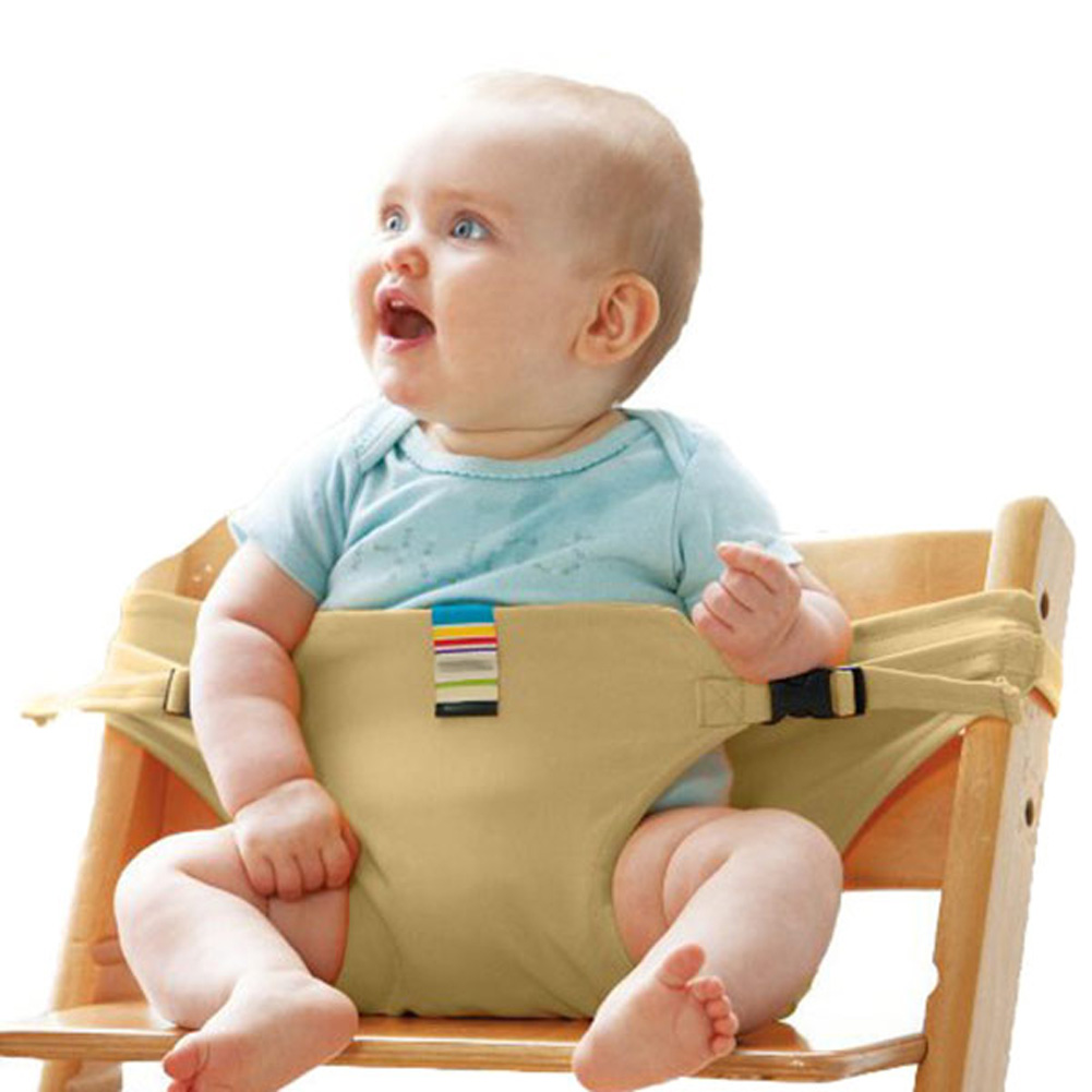 Bærbar babystol spædbarnssæde produkt spisestue frokoststol sikkerhedssele, der fodrer høj sele  m09: Beige