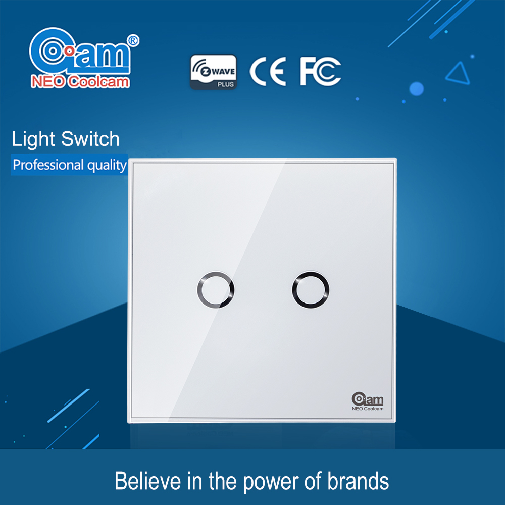 NEO COOLCAM NAS-SC01Z interruptor de luz de pared z-wave Plus, 2CH Gang Home Automation Z wave, interruptor de luz de Control remoto inalámbrico