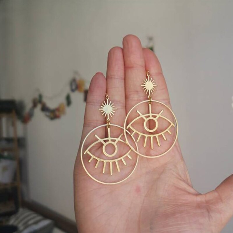 eye sun earrings Geschenk brass messing gold Hippie witchy magic hoop earring jewelry