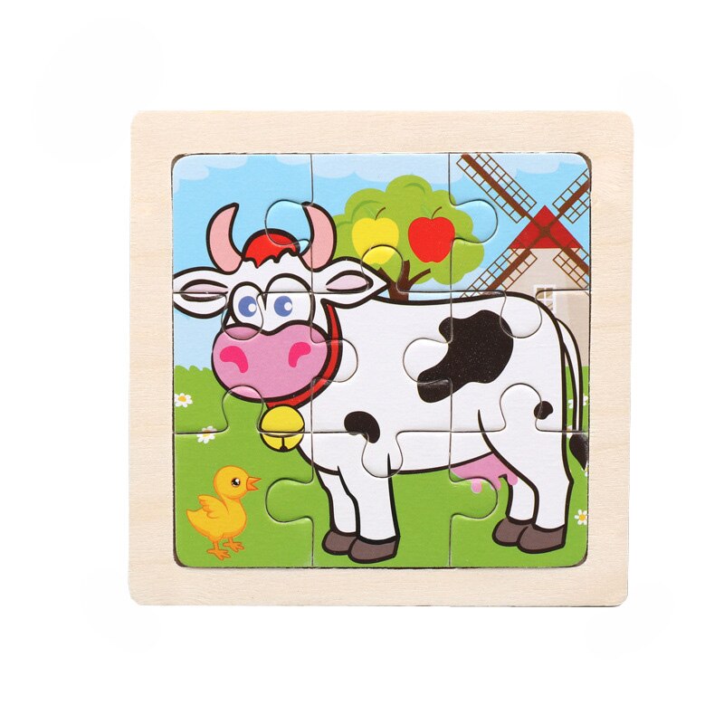 Intelligence Kids Toy Wooden 3D Puzzle Jigsaw Tangram for Children Baby Cartoon Animal/Traffic Puzzles Educational Learning Toys: Cow