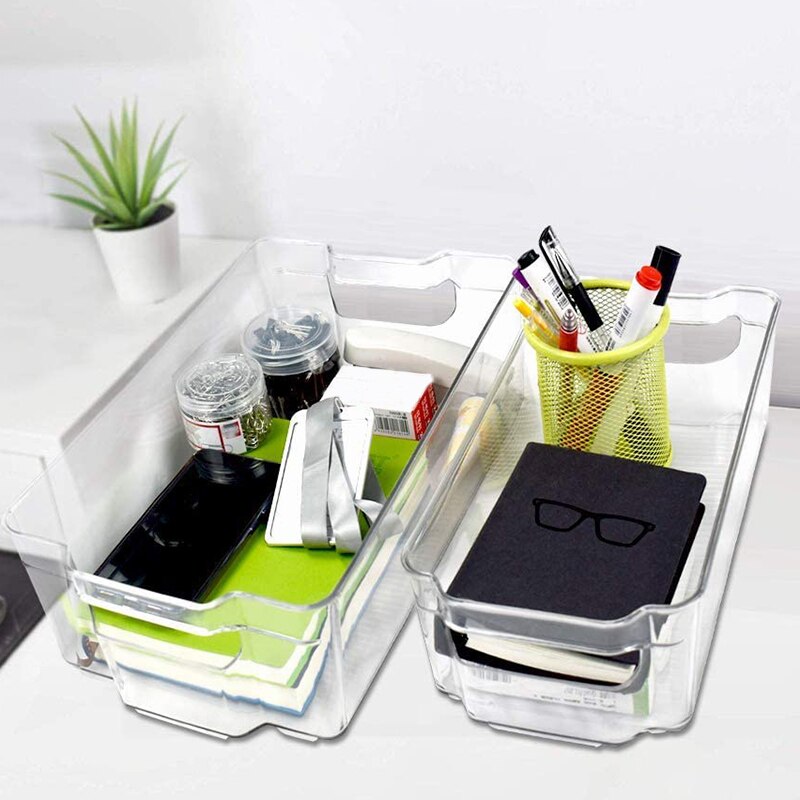 Stackable Plastic Storage Bins Organizer - 2 Pack, Clear Pantry Organization with Handles For Kitchen, Freezer