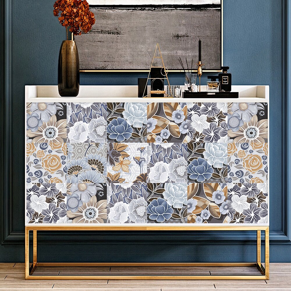 10 pièces/ensemble marbre fleurs motif cristal dur carreaux autocollant Mural cuisine sol rénovation de la maison Art Mural amovible stickers muraux