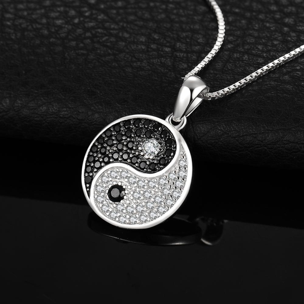 JewelryPalace – pendentif en argent Sterling 925 pour femmes, collier avec spinelle noire naturelle et pierres précieuses rondes, sans chaîne, Tai Chi Yin Yang