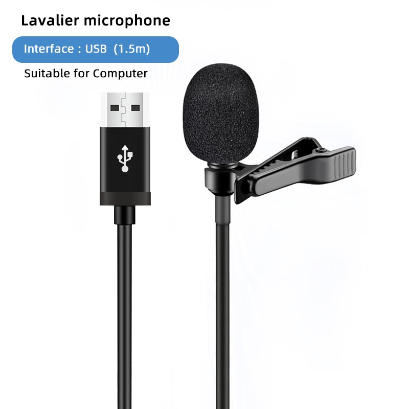 CELLA CITY Classic Jack Lavalier Microphone 3.5mm Tie Clip Metal Microphone Mini Audio Mic for Computer Laptop Mobile Phone: B1-USB-1.5m